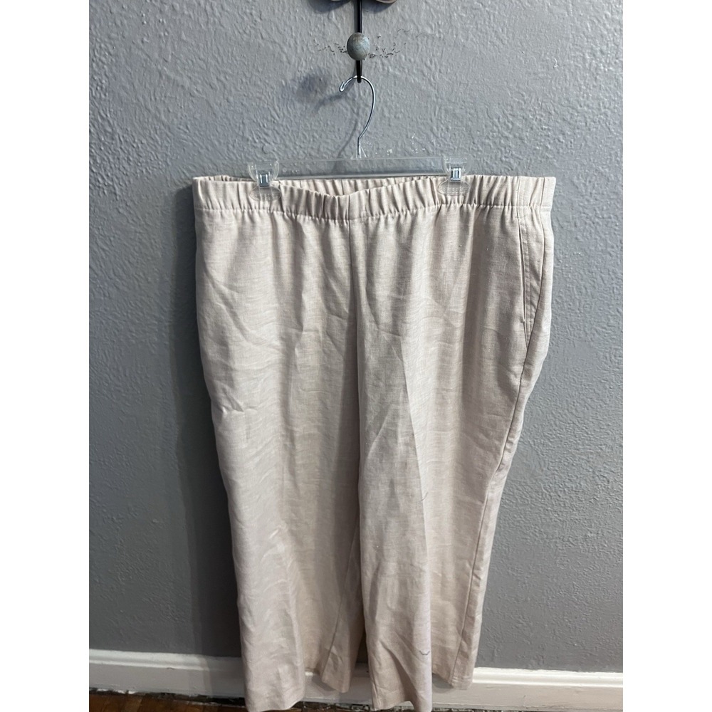 Lands End Pants Size 20W Cream High waisted Wide Leg Linen Blend